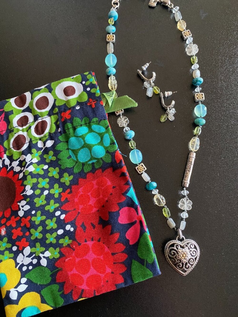 Brighton Beaded Heart Necklace + Earrings Set Boho